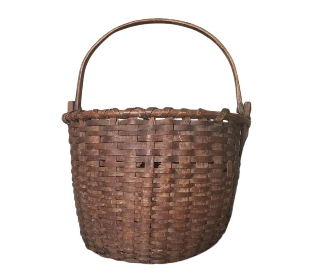 19th Century American Country Large Antique Gathering Basket Handmade