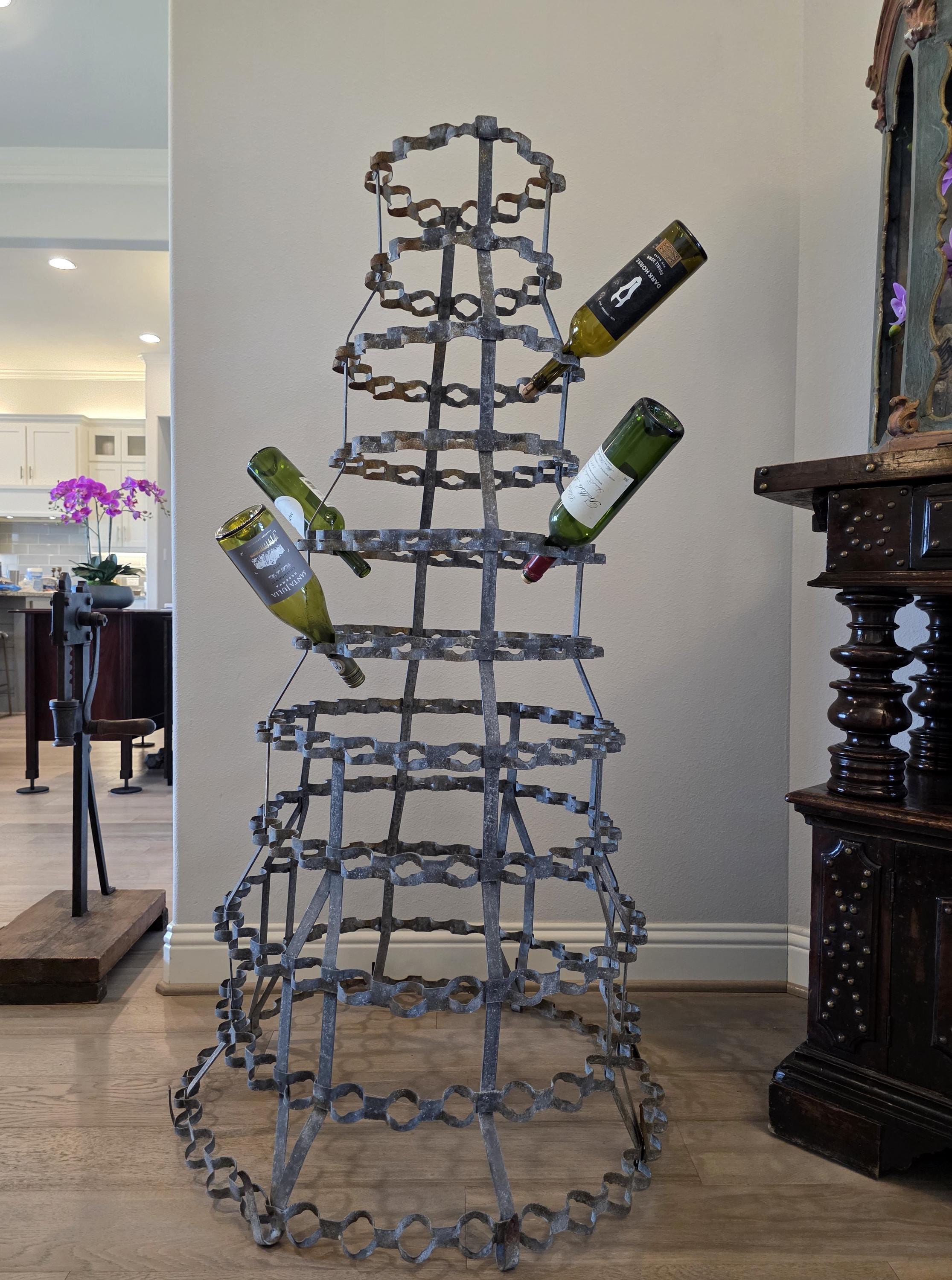 Rare Large Antique French Wine Bottle Drying Rack Tree