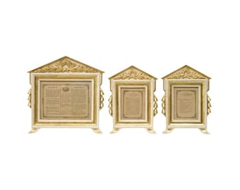 Religious Antique Italian Roman Catholic Church Altar Card Frame Set of 3!  Neoclassical Carta Gloria Carved Painted Giltwood Wall Panel