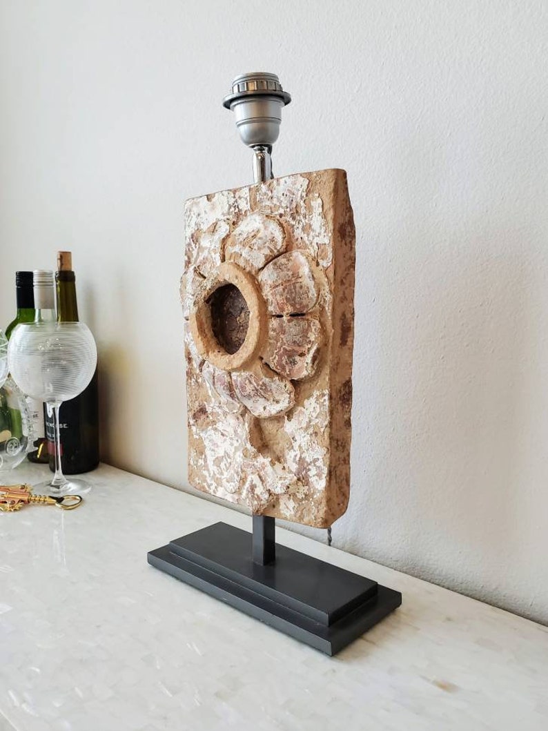 Antique Terracotta Architectural Salvage Wall Panel Element Mounted As Sculptural Table Lamp image 4