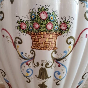 Monumental Italian Porcelain Hand Painted Fiori Urn Floor Vase, Signed, D.P. Italy, Artist M Dalla Costa image 5