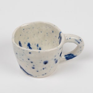 Small Handmade Ceramic Mug Blue and White Speckled Porcelain Mug