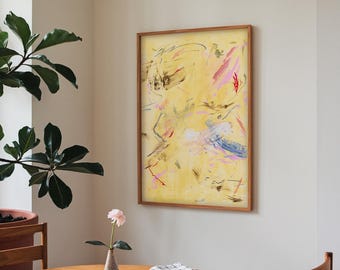Yellow Abstract Gestural Painting Print, Contemporary Statement Art