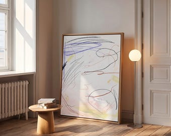 Cy Twombly Inspired Fine Art Print, Scandi Modern Wall Art, Gestural Line Art White Abstract Decor