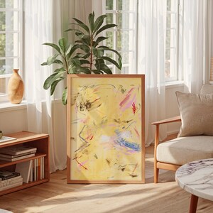 Modern Yellow Abstract Art, Gestural Framed Canvas Print, Minimalist Statement Painting image 8