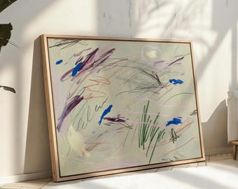 Cy Twombly Inspired Fine Art Print, Gestural Scribble Art, Sage Green Abstract Eclectic Wall Decor