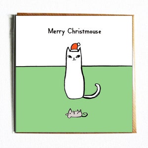 Frohe Christmaus. Süße und lustige illustrierte Weihnachtskatzenkarte, super niedlich!