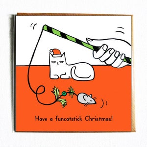 Tener un Funcatstick Navidad - Lindo y divertido juego de palabras de gato tarjeta de Navidad.