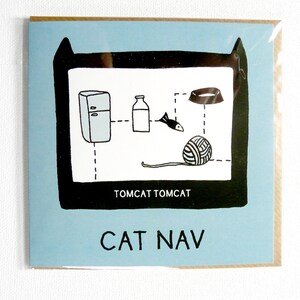 CAT NAV. Funny illustrated everyday birthday cat card. Pun.