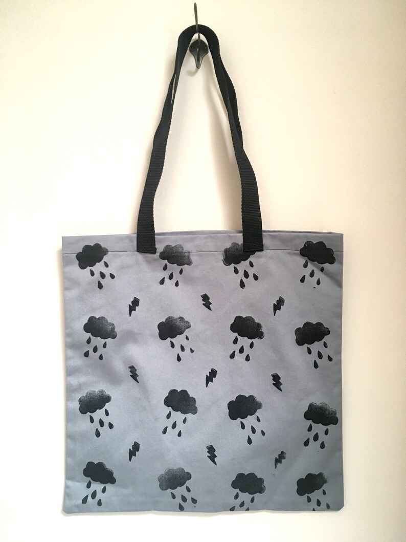 Grey Storm Cloud Hand Printed Tote