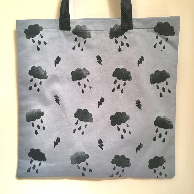 Grey Storm Cloud Hand Printed Tote