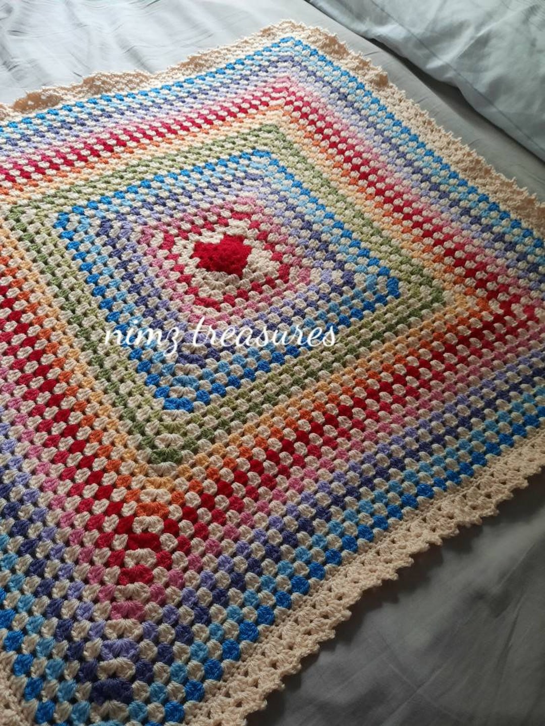 Unisex Rainbow Love Heart Crochet Baby Blanket Granny Square Etsy