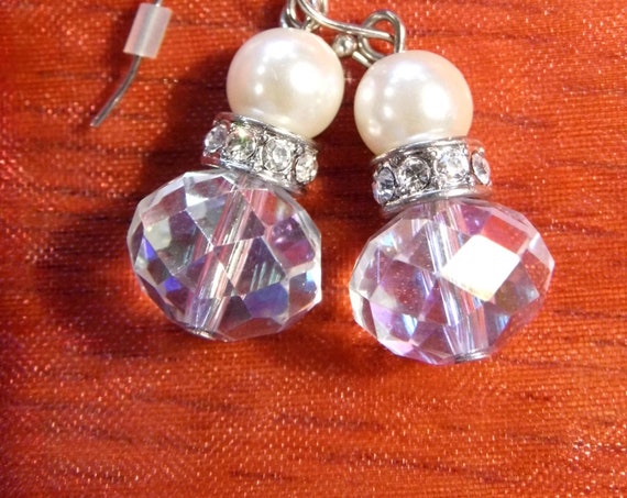 A beautiful pair of vintage crystal and faux pearl droplet earrings Art Deco style
