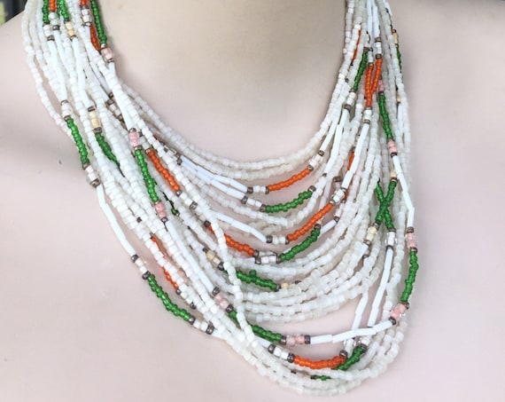 Unusual multi stranded vintage/ antique Art Deco beaded choker necklace with tapestry clasp