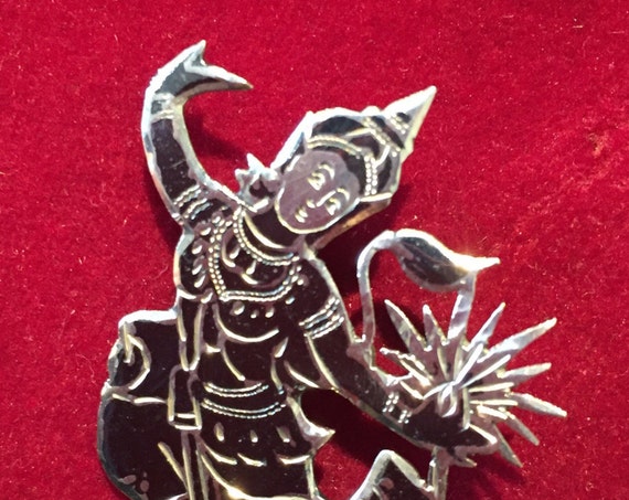 Beautiful Vintage Solid Sterling Silver Siam Godess Brooch/pin 1950s