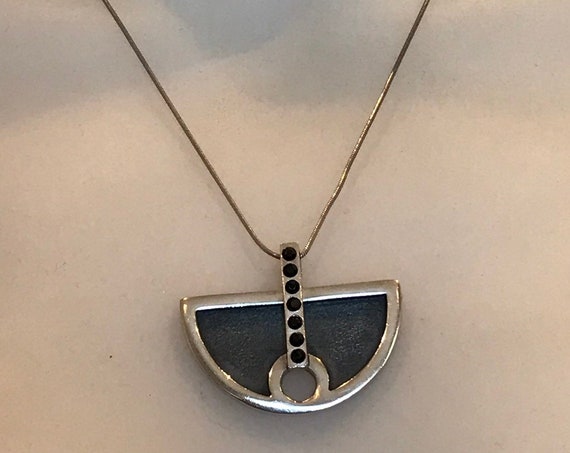 Modernist style solid silver pendant necklace Polish hallmark