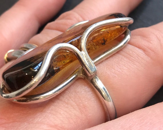 Huge hallmarked vintage Baltic Amber nugget and sterling silver statement piece ring