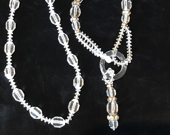 Stunning vintage long Art deco cut glass flapper necklace Great Gatsby 1920