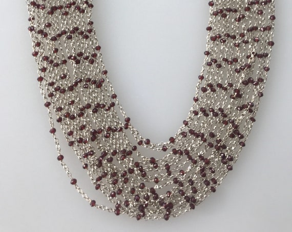Solid silver 925 and garnet chain necklace 15 strands of graduated silver collar choker necklace