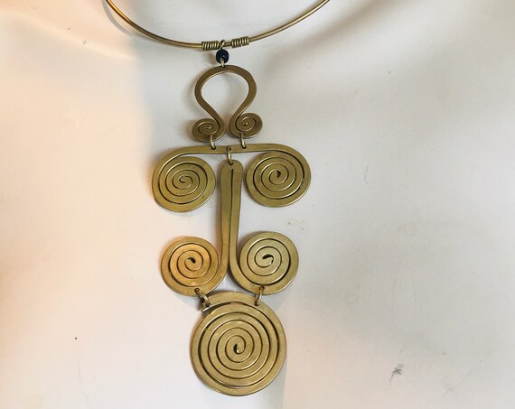 Vintage handmade copper modernist brutalist style statement piece necklace