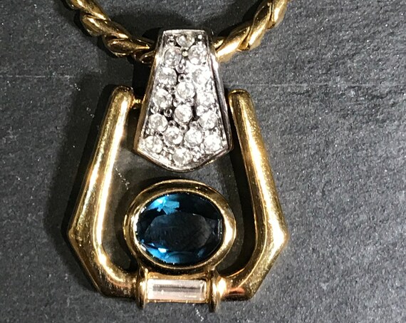 Vintage 1970s/80s Swarovski crystal gold plated snake chain pendant necklace