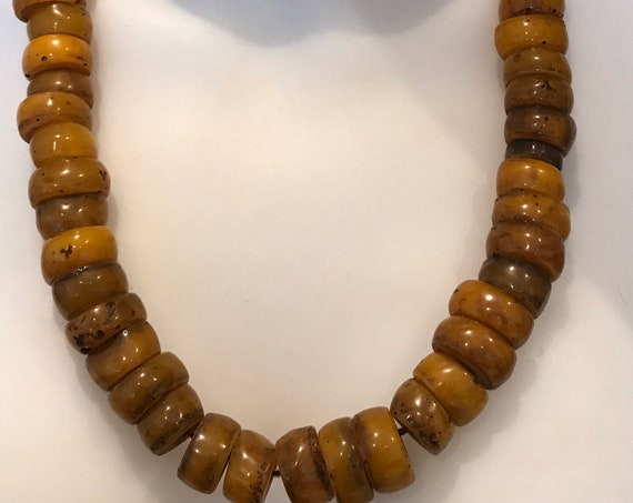 Rustic Vintage Moroccan Amber Resin Berber tribal beaded necklace statement piece