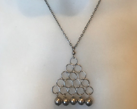 vintage modernist silver toned geometric pendant necklace