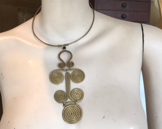 Vintage handmade copper modernist brutalist style statement piece necklace