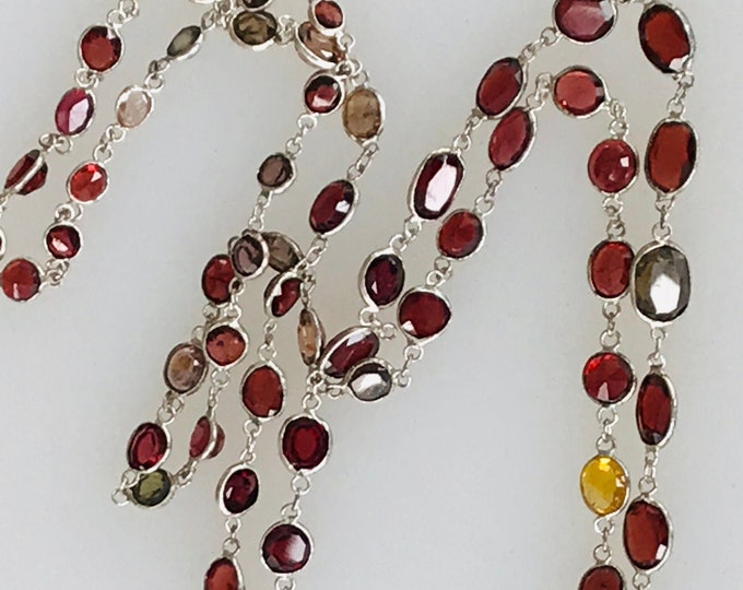 Amazing Vintage graduated bezel set gemstone necklace with old irregular hand cut semi precious stones