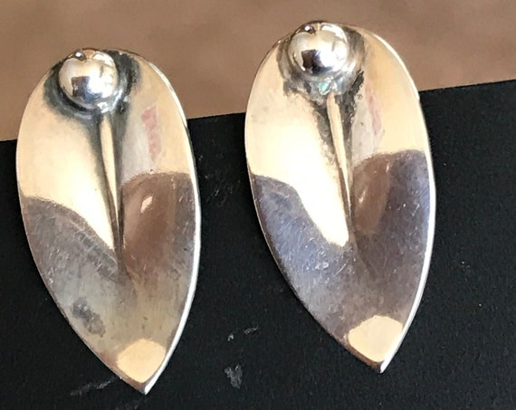 A superb pair of vintage Danish solid Sterling silver mid century modernist earrings signed N.E FROM
