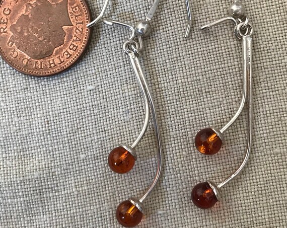 925 silver and honey baltic amber drop earrings