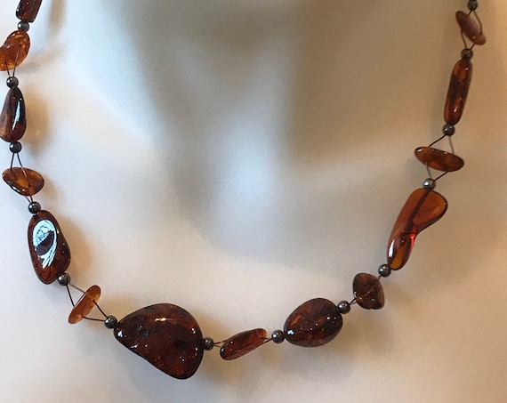 Beautiful real Amber rustic woven beaded necklace