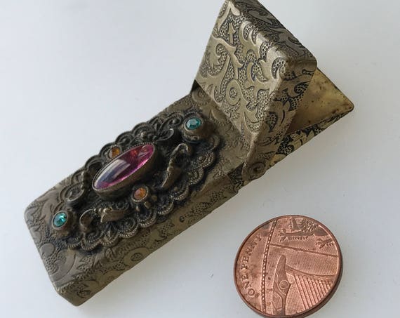 Art Deco era Czech gilt miniature filigree metal case.