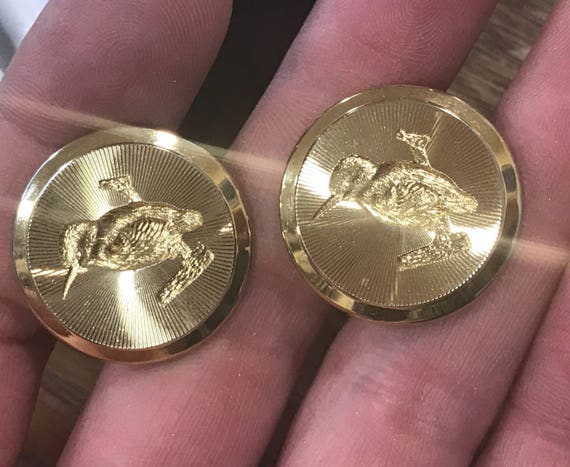 Pair Vintage Stratton Diamond Cut Cufflinks Cuff Links Bird Woodpecker Gold Tone