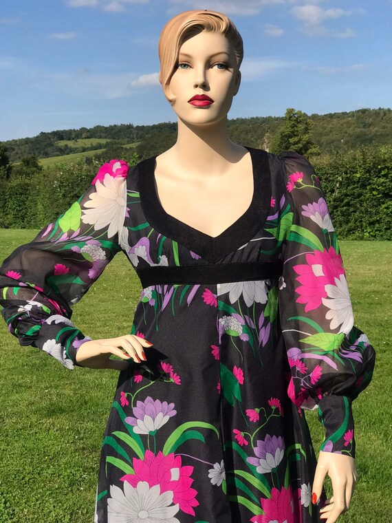 Vintage 1970s bright summer boho maxi dress by Kati at Laura Phillips sz 36 10/12