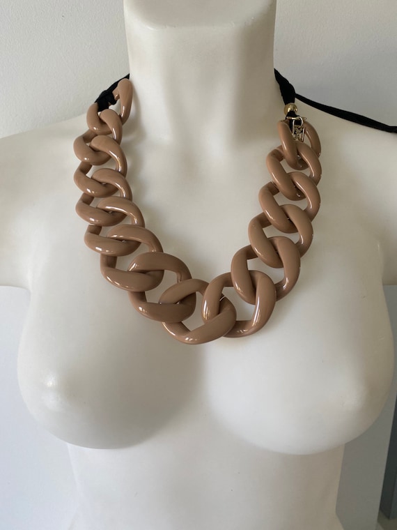 Large designer vintage Coccinelle coffee coloured plastic chain statement piece adjustable necklace