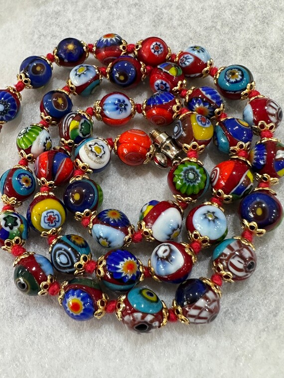 Murano Venetian Moretti Millefiori Glass Beaded Necklace 19” inches in length 41 Beads