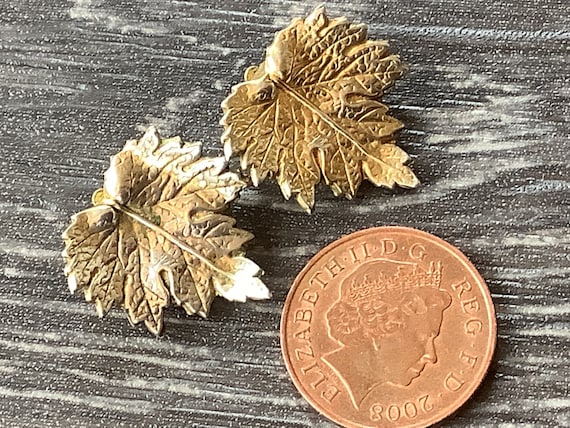 Vintage Sterling silver gold wash Clip on earrings leaf shaped