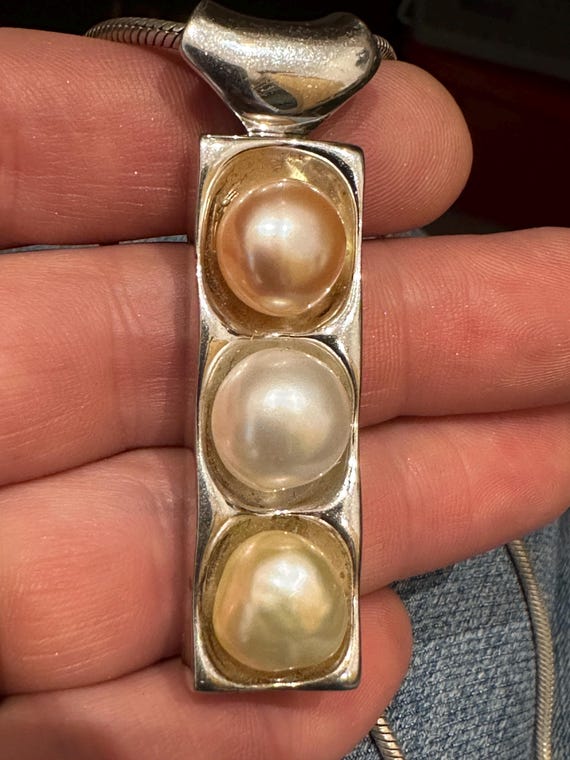 Contemporary solid silver and 3 coloured cultured… - image 6