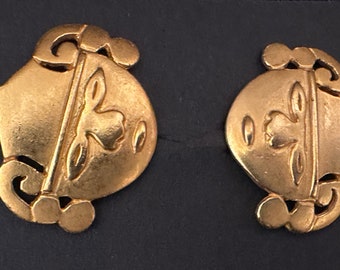 Pendientes de clip estilo colombiano vintage chapados en oro brillante, joyería de los años 1980-90