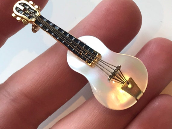 Beautiful vintage mother of pearl guitar brooch pin