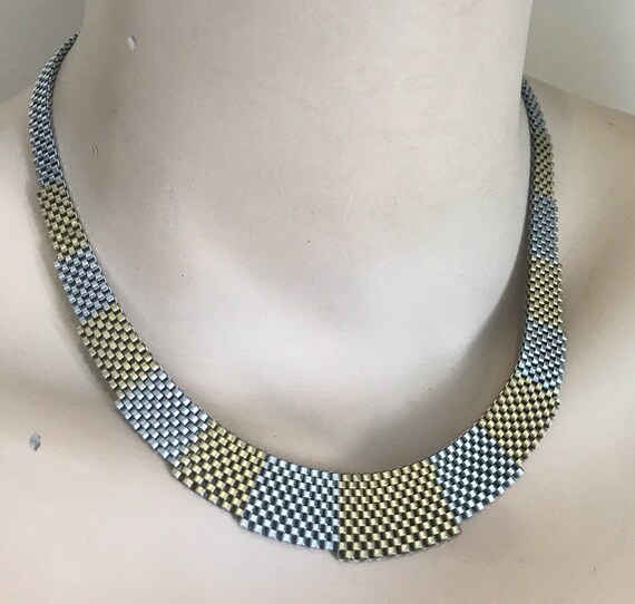 Art Deco style modernist Kollmar & Jourdan Chome mesh Necklace c1970s