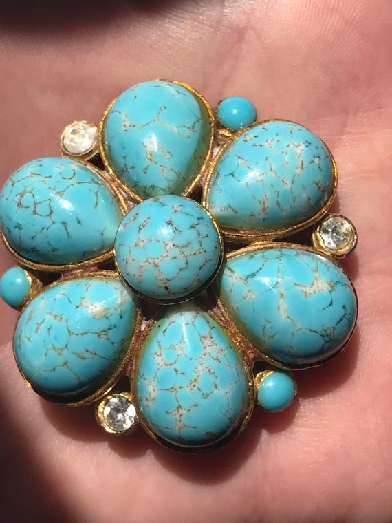 1950s faux turquoise glass cabochon brooch/pin by Costume jewellery Makers SPHINX
