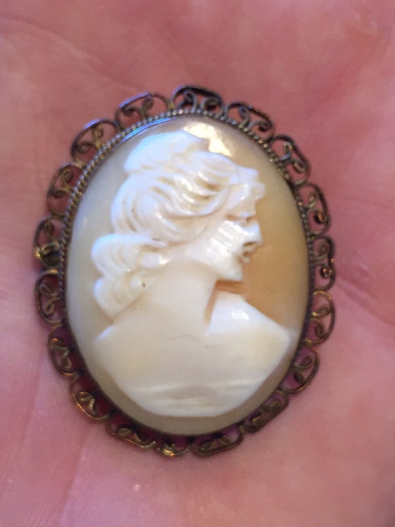 A vintage real shell carved cameo portrait brooch/pin