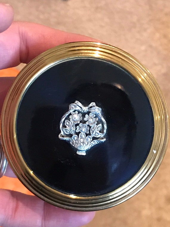 A beautiful vintage Marcasite flower basket powder compact vanity mirror