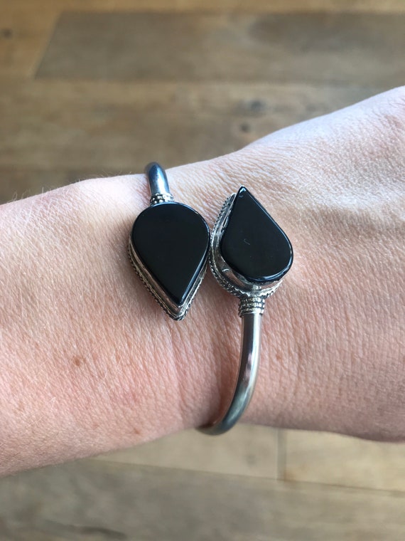 Vintage Black Onyx Bracelet, Onyx Bangle, Sterling Onyx Bracelet, Silver Black Onyx Bracelet, Sterling Silver Onyx Bangle 900 Silver