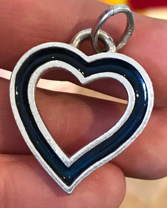 silver hallmarked navy blue enamelled heart shaped pendant for necklace or large charm