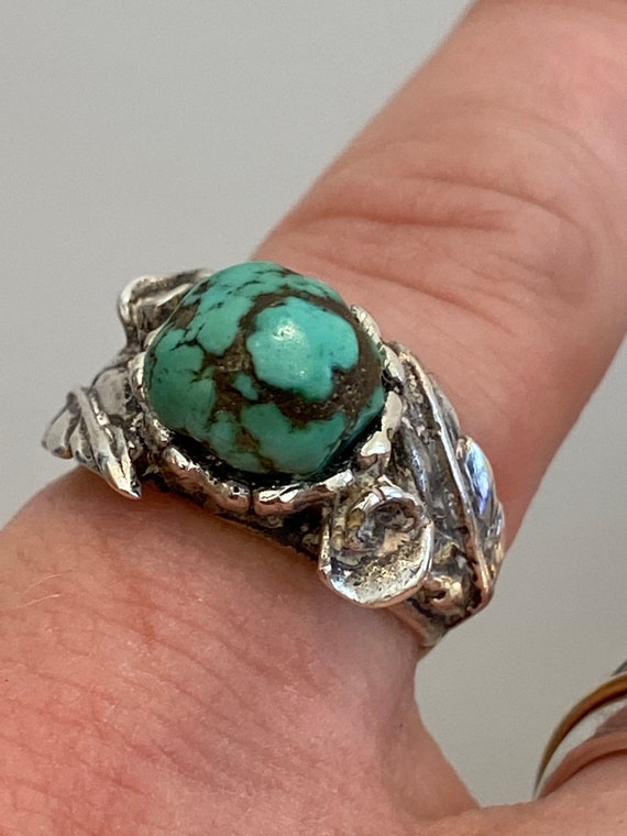 Vintage Turquoise solid silver Nugget Ring Sz  K 1/2  pinkie ring