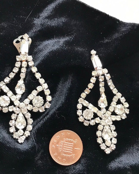 Striking Vintage Large Statement Piece Diamante Rhinestone Clip On Earrings