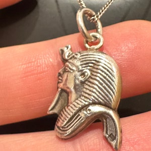Vintage hallmarked Silver Egyptian Pharaoh king Pendant Necklace, Egyptian silver pendant with silver chain